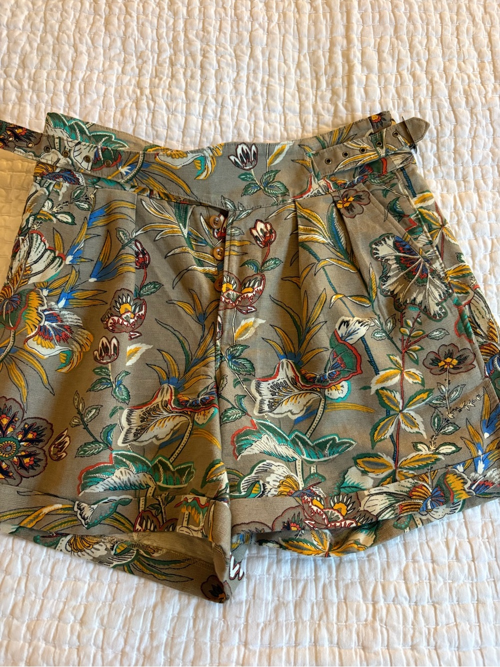Banana Republic Olive Floral High-Waist Shorts